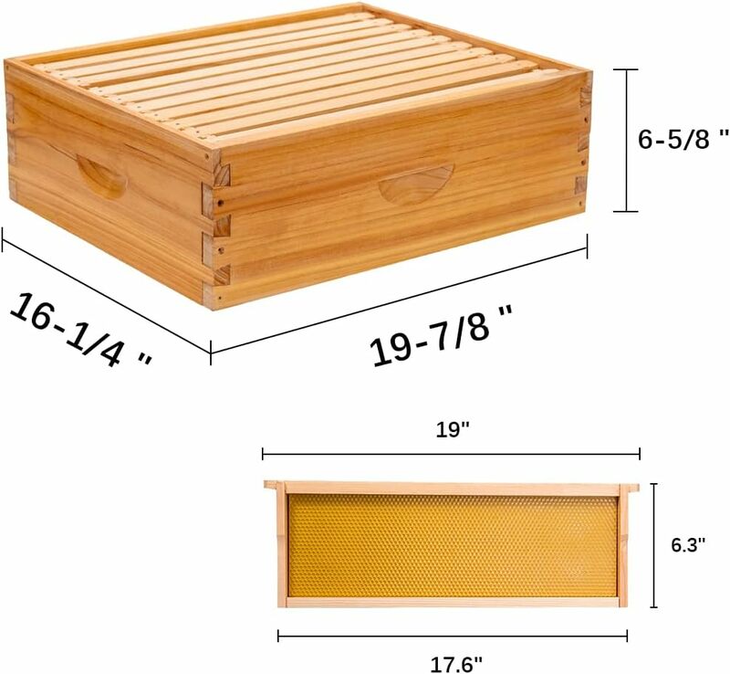 10-Frame Beehive Box Langstroth Medium Super Bee Box for Sale Wax Coated Bee Hives Includes Wooden Frames