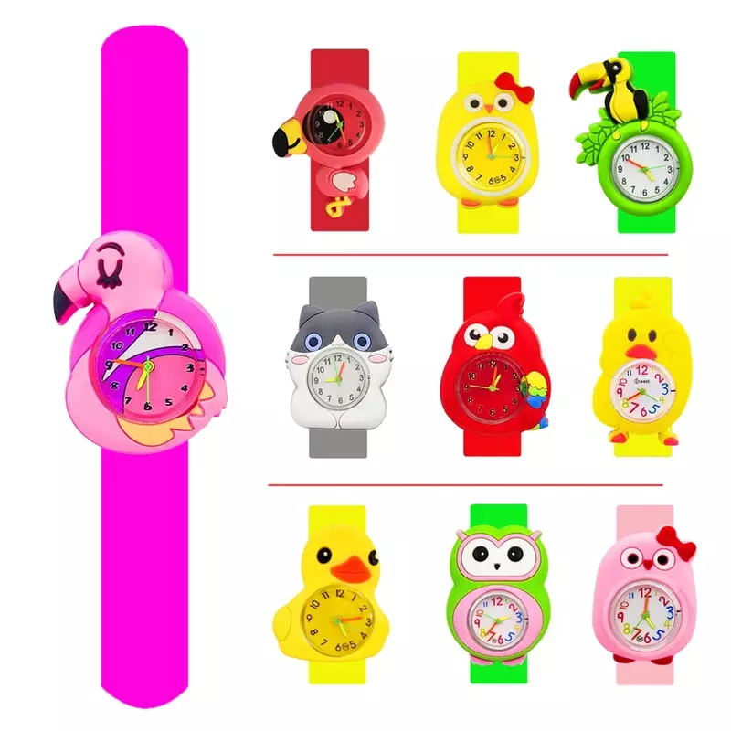 Cartoon tucan Flamingo orologi per bambini regali di compleanno per bambini Baby Study Time Clock Girls Boys Kids Watch Toy batteria di ricambio