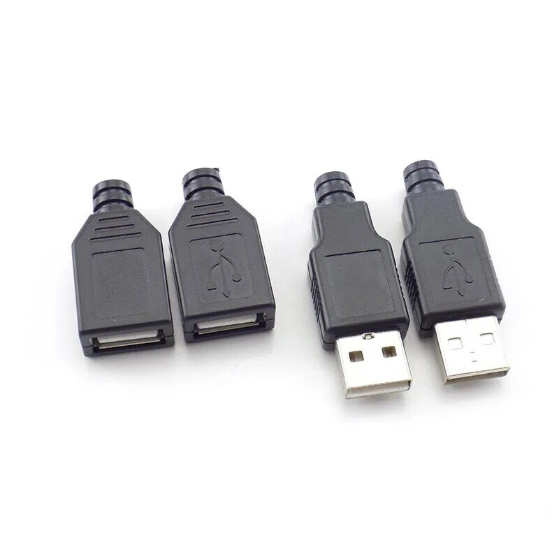 USB 2.0オスとメスの4ピンアダプターソケット、黒いプラスチックカバー付きのはんだコネクタ、DIYプラグ、タイプa、1個、5個、10個