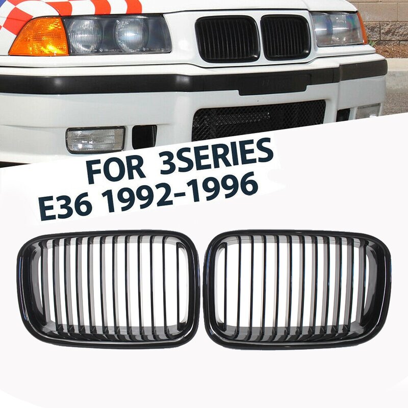 Rejilla delantera de riñón doble para BMW, accesorio de color negro con acabado brillante, estilo deportivo, modelos E36, 318, 328, 328, 1992-1996, 1 par
