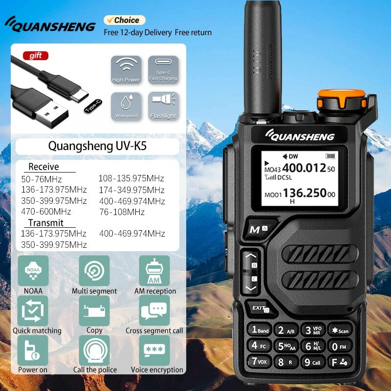QuanshengUVK5walkie Talkiepull Bandaviation Band HandHeld Outdoor Automaticone Buttonfrequency Matching Go on Road Trip