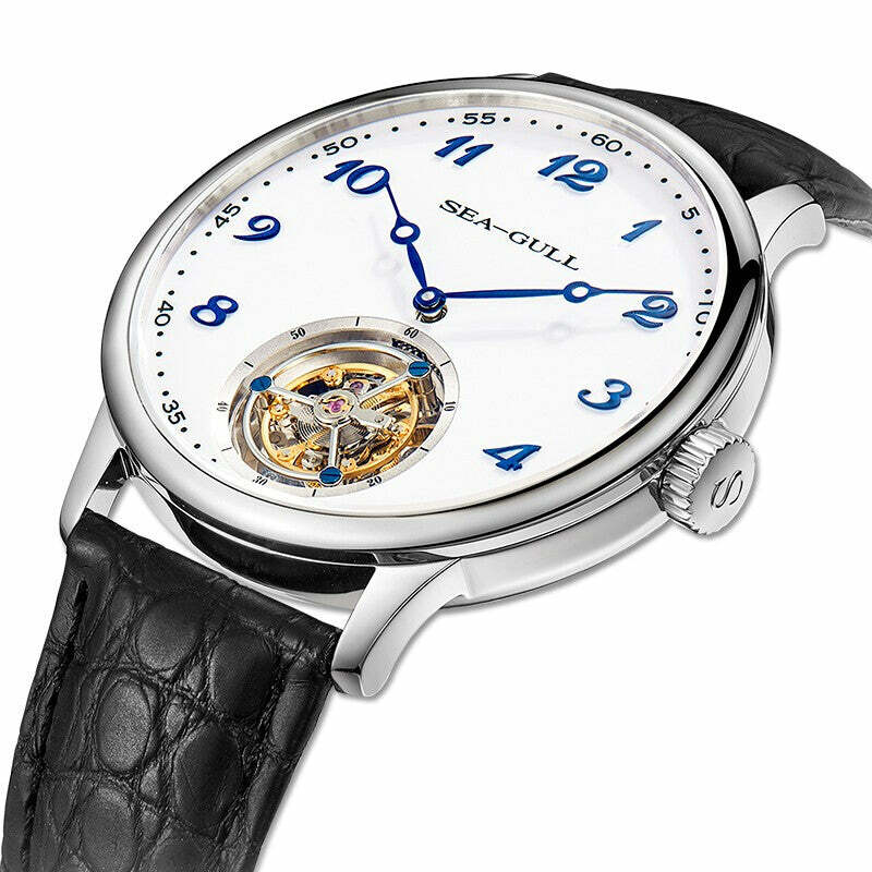 Seagullนาฬิกาผู้ชายTourbillonคู่มือนาฬิกาClassic Casual Sapphireสายหนังจระเข้Heritage Series 8809