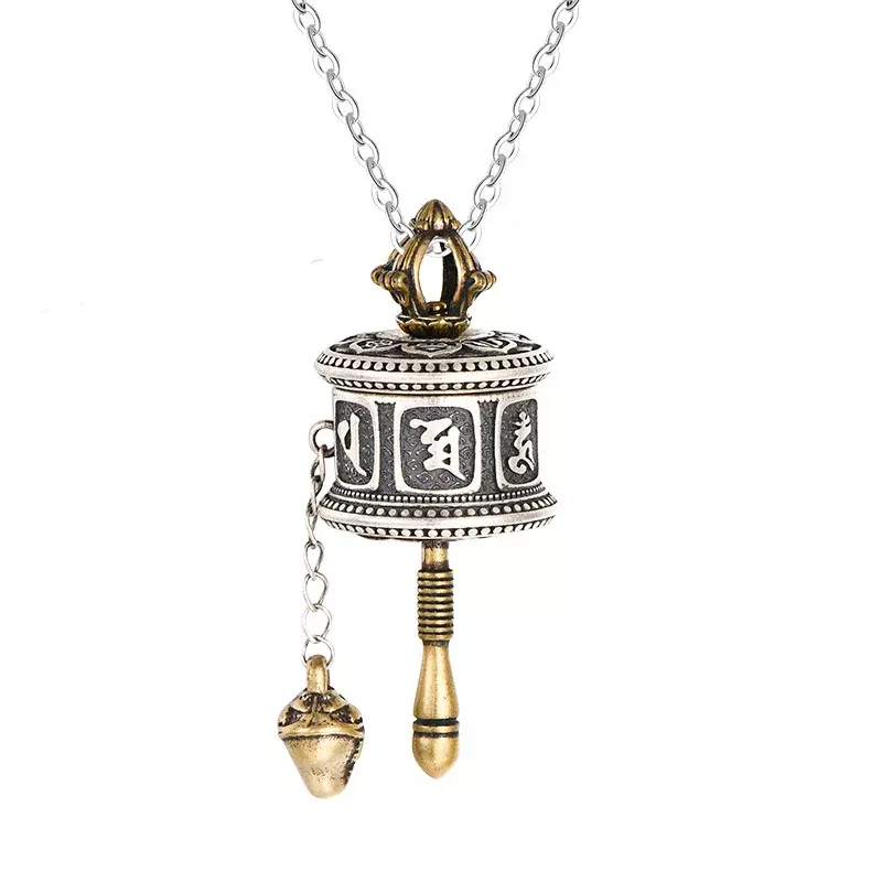 S925 prata seis caracteres mantra roda pingente, colar de Buda tibetano, oito tesouros auspiciosos, estilo étnico, rotativo