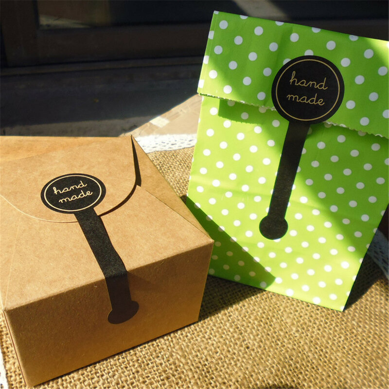 Etiqueta de sellado de embalaje de pastel hecha a mano, 10 piezas de estilo largo, pegatinas de caja de regalo DIY, color negro, envío rápido