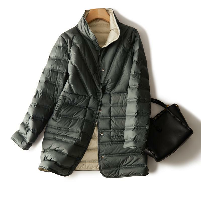 Women Ultra Light Down Jacket 2024 New Female Casual Loose 90% White Duck Down Stand Collar Double-sided Wear Down Jackets
