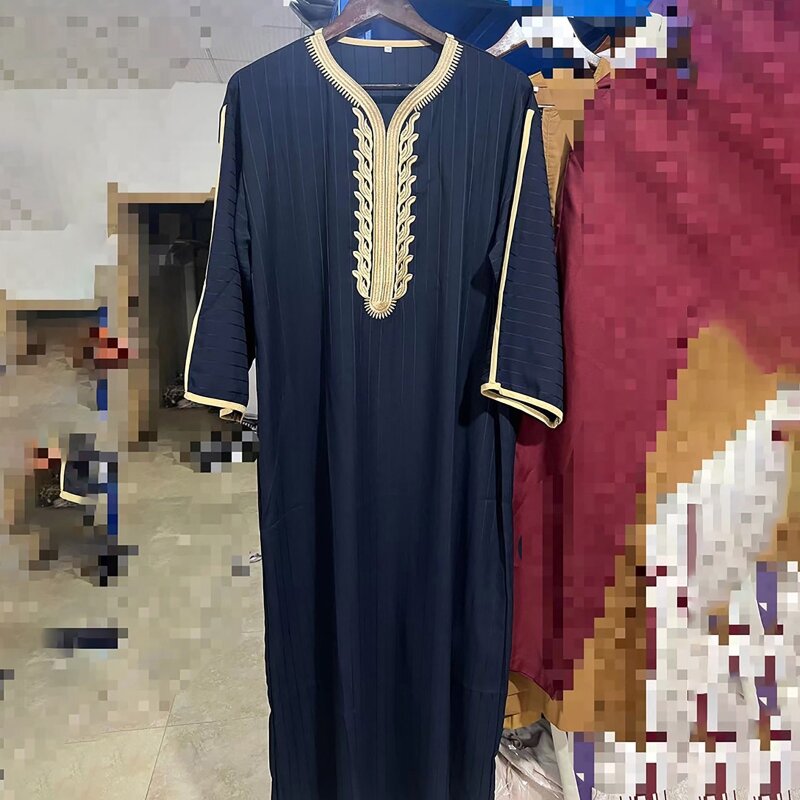 Ropa musulmana Oriente Medio Jubba Thobe, túnicas bordadas para hombres, camisa musulmana para hombre N7YF