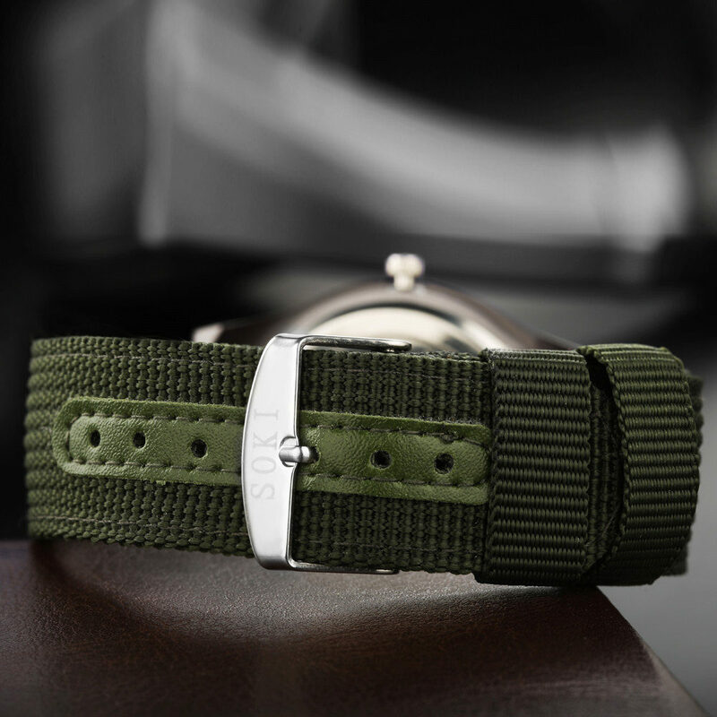 Męski zegarek wojskowy, luksusowa marka, świetlisty, pasek z płótna, kwarcowy