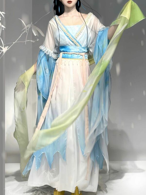 Vestido tradicional chinês hanfu para mulheres, vestido azul gradiente, traje vintage hanfu cosplay, vestido de festa de aniversário plus size
