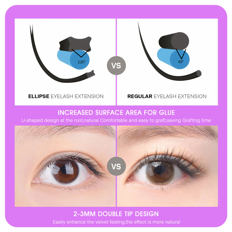 MASSCAKU Ellipse Flat Eyelash Extension For Professionals Matte Split-tips Fake Eyelash Dark Black Eyelash C/D Curl