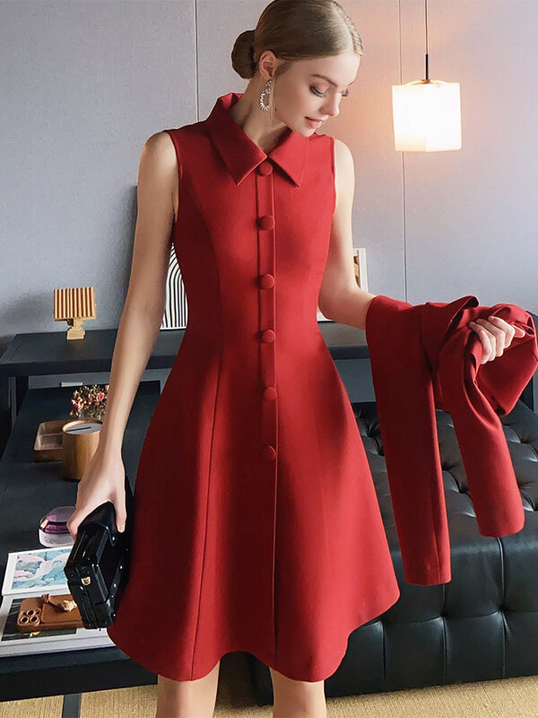 Tailor Shop-Chaleco personalizado de estilo francés para mujer, vestido, abrigo de dos piezas