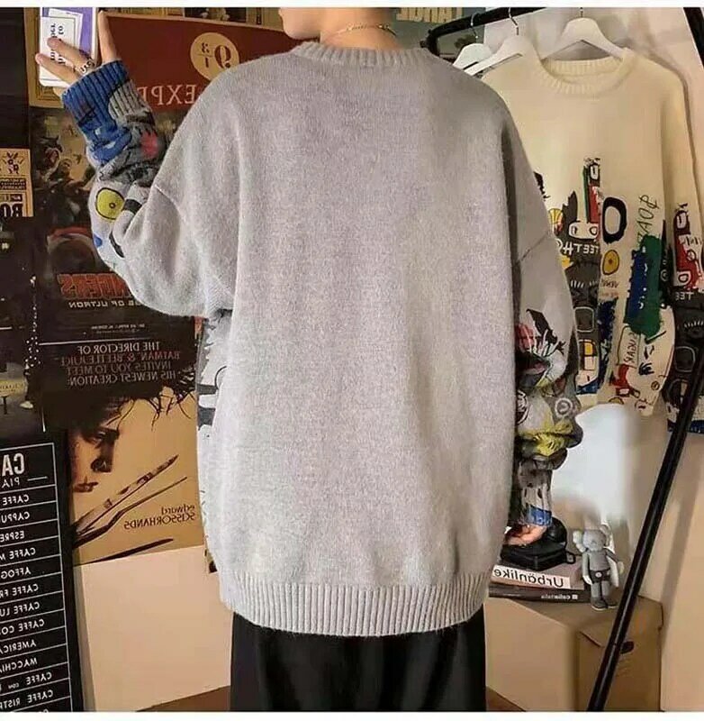 Sweter Liar Doodle Jepang Laki-laki Longgar Pakaian Maskapai Asing Siswa Retro Musim Gugur dan Musim Dingin Sweter Pakaian Longgar