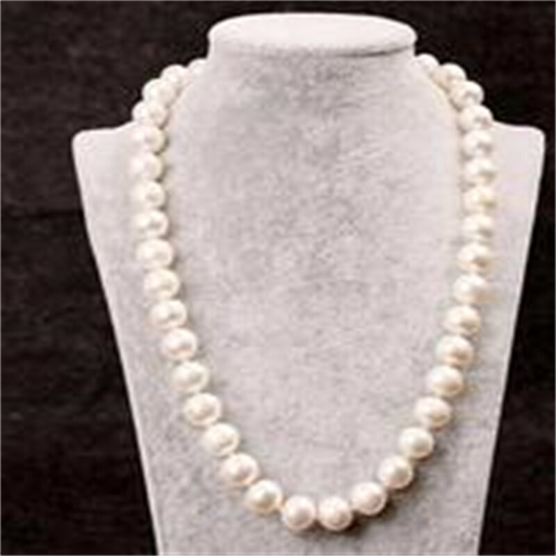 HEIßER Echte RUNDE 9-10mm Weiße Perle Halskette 25 "Süßwasser-zucht
