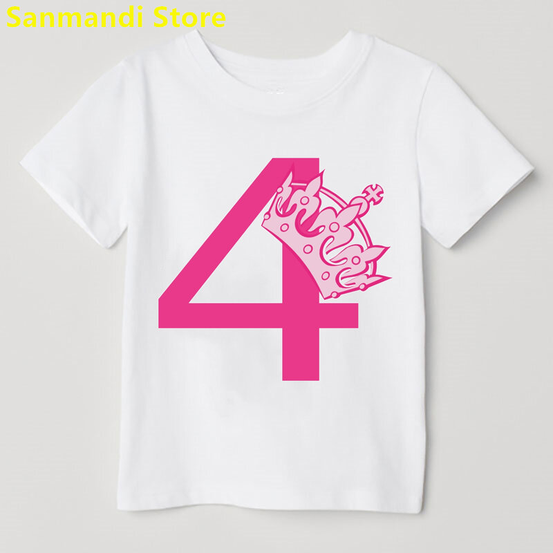 T-Shirt Gambar Cetak Unicorn Bunga Merah Muda Baru Hadiah Ulang Tahun Ke-9 untuk Anak Perempuan Tshirt Pakaian Anak-anak Lucu T Shirt Anak Perempuan