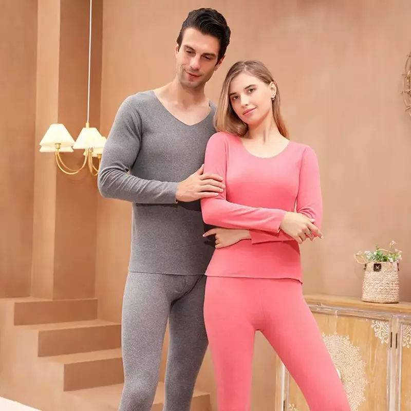 Women Men Thermal Underwear Winter Clothes AB double-sided Fleece Brushed Thermal Pants Long Johns Long Sleeve Bottoming Shirt