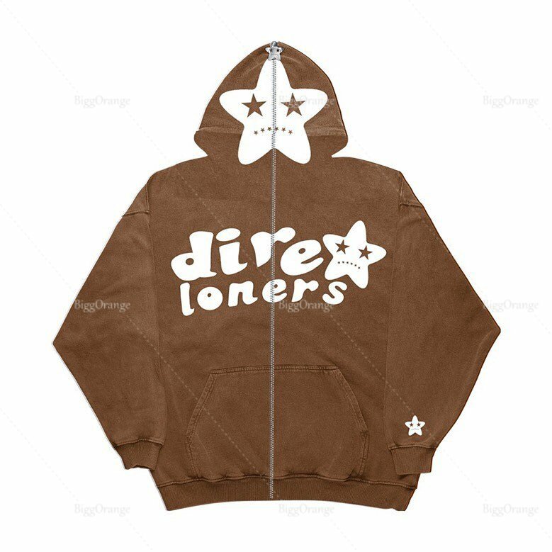 Personality new star print sweater hoodie full zipper pattern sweater casual letter print top  goth
