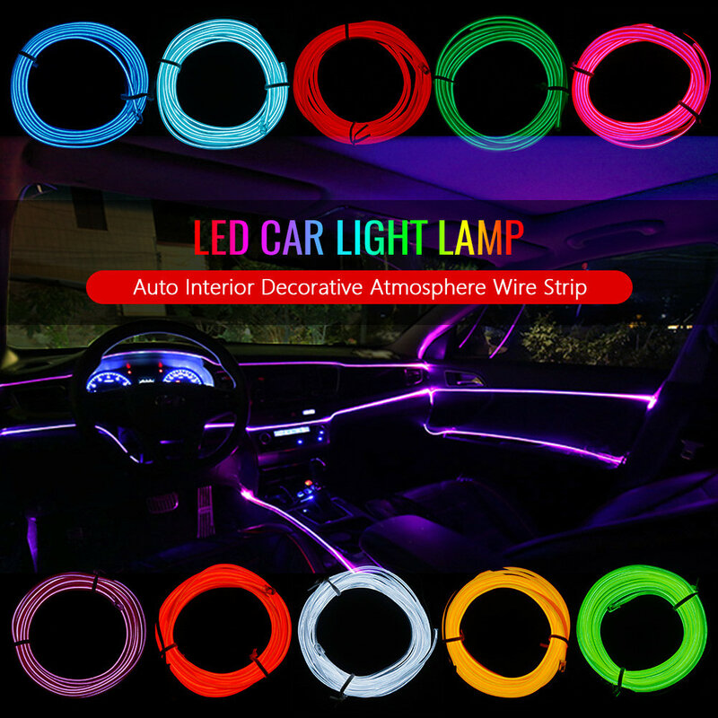 LED Strip Decoração Garland Wire Rope, flexível Neon Light, Lâmpada Atmosfera Automóvel, Iluminação Interior do carro, Linha de Tubo, DC 12V
