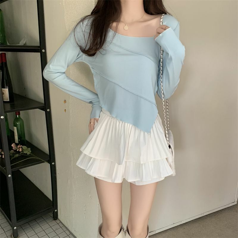 2 Pcs Sets Women Elegant Irregular T-shirts Ball Gown Mini Skirts Hotsweet Spring Casual Streetwear Vintage Vacation Young Ins