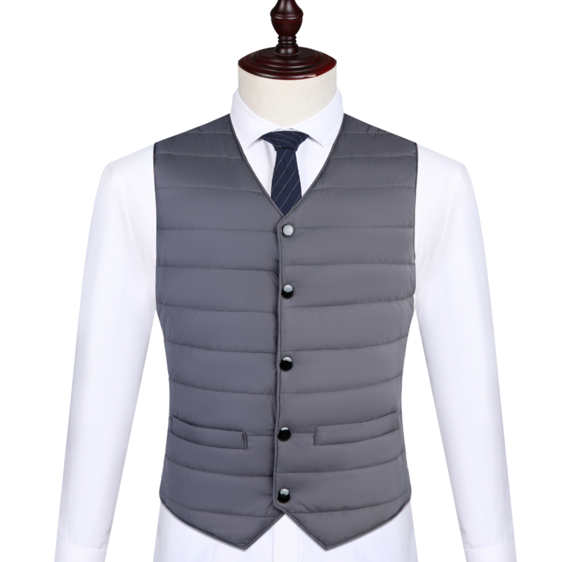 Autumn Winter Down Cotton Men Coat Vest Fashion Button Cardigans Thicken Warm Solid V-Neck Casual Versatile Sleeveless Jackets