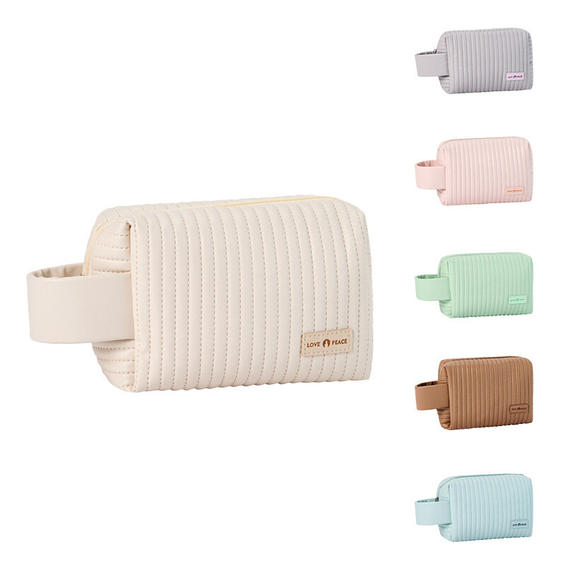 Leather Portable Pillow Cosmetic Bag Large Capacity Wash Organizer Travel Portable Skin Care Products Storage Bag for Women