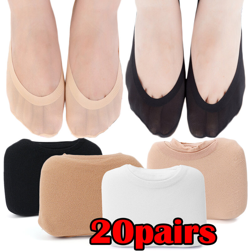Calcetines invisibles de verano para mujer, calcetín transparente con forro de Zapatos, zapatillas finas de bailarina, 10/20 pares