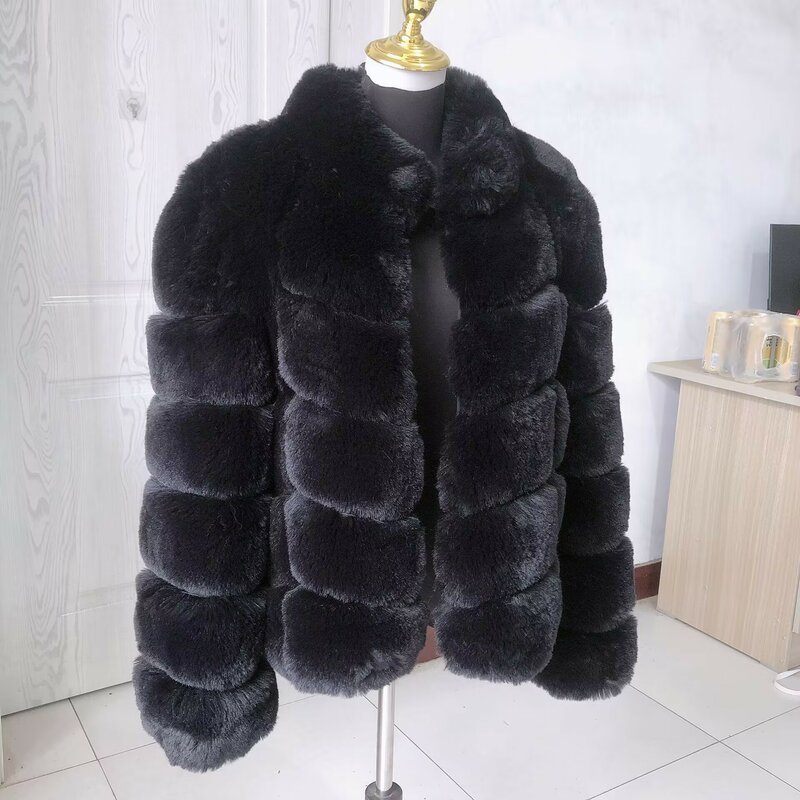 Women's faux fur coat winter warmth fake fur coat with square collar design Fashion Women's artificial fur jacket fluffy jacket