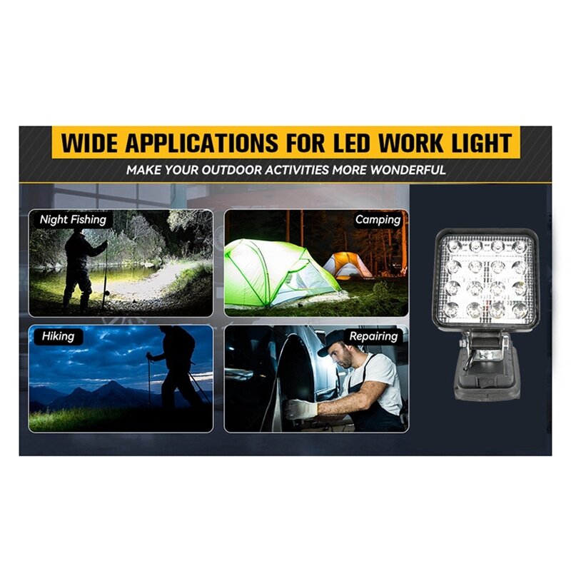 Luz de trabalho LED para site, luz de trabalho, bateria 18V, 4 em