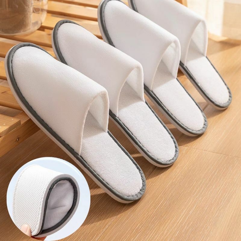 1 Pair Disposable High Quality Closed Toe Non-slip Hotel Slippers White Disposable Hotel Bathroom Slippers Unisex Spa Slippers
