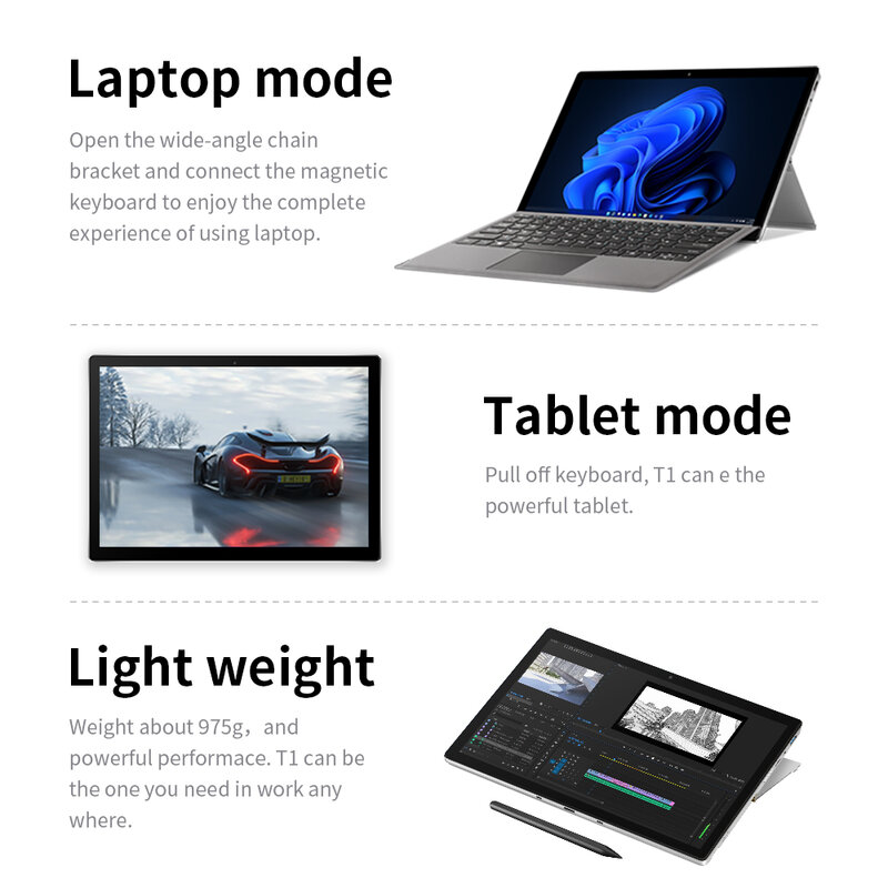 One Netbook T1 13" 2K IPS Surface Tablet Laptop 2in1 PC Gen12 Intel Core i5 1240P DDR5 16G+2TB SSD Windows 11 WiFi 12000mAh 65W
