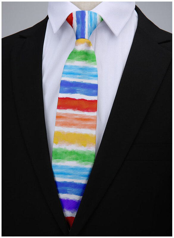 ربطة عنق مخططة بألوان قوس قزح للرجال ، قميص زفاف غير رسمي ، هدية عمل ممتعة ، موضة جديدة ، شخصية