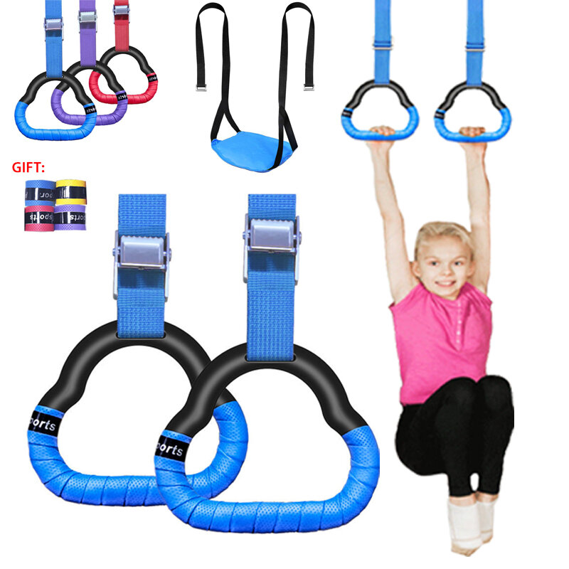 Anéis de ginástica antiderrapante para crianças, Anéis de ginástica, alças ajustáveis, Equipamentos de Fitness, Pull-up, Ginásio, Swing, Brinquedo esportivo