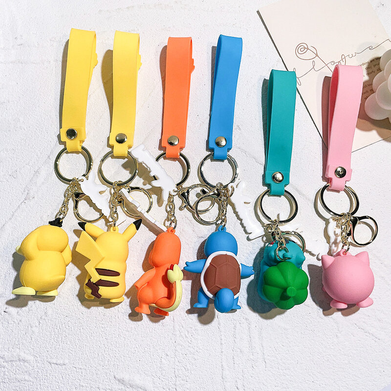 Gantungan kunci Pokemon, gantungan kunci mainan Action Figure Anime Pikachu, kartun lucu, modis Charmander bebek, gantungan kunci tas mobil, liontin hadiah anak-anak