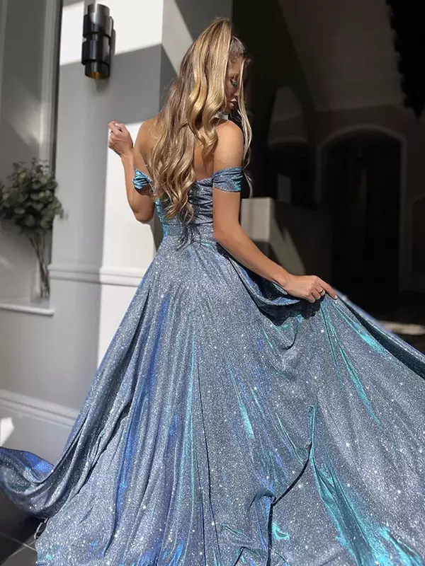Vestido de festa com lantejoulas de diamante feminino, balanço grande, ombro, vestidos de noite luxuosos, vestidos formais, purpurina, 2024
