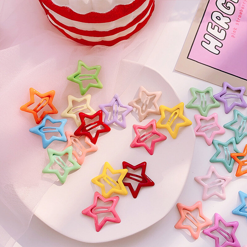 Pinzas para el pelo de estrella de Color caramelo coreano, pinzas para el pelo de pentagrama para bebés y niñas, accesorios para el cabello para niños, 10 unids/set