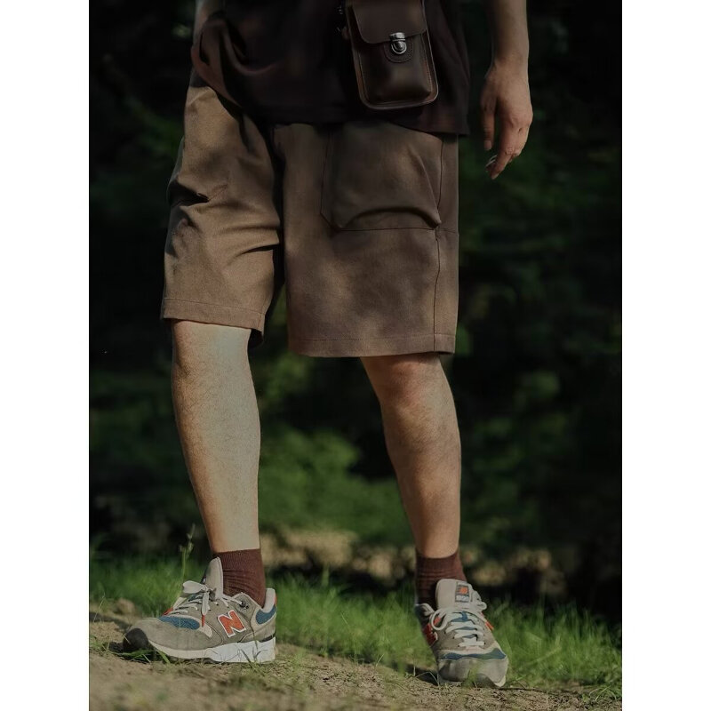 Calções de bolso múltiplo para homens e mulheres, calças casuais soltas de cinco pontos, cor sólida retrô, perna larga e unissex, verão