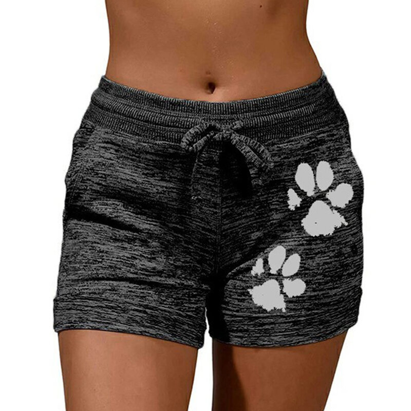 Calções casuais mulheres de cintura alta gatos garra impressão drawstring secagem rápida elástico esportes shorts ginásio roupas femininas