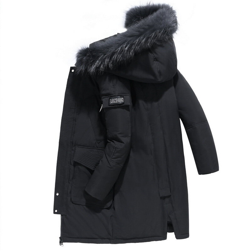 겨울용 화이트 덕 다운 재킷, 30 도, 따뜻하고 두꺼운 코트, 남성 패션 후드 모피 칼라 바람막이 파카, 겨울