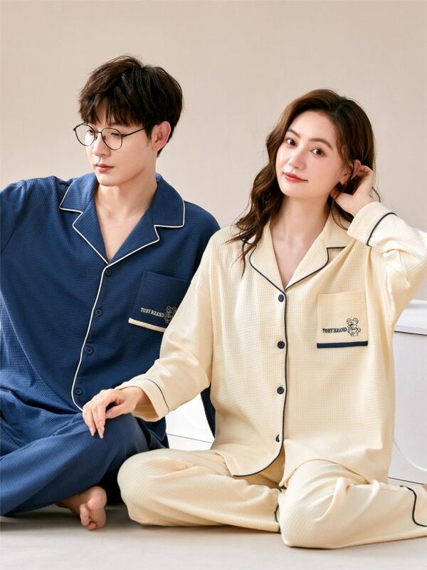 Conjunto de Pijama de algodón para hombre y mujer, ropa de dormir cálida, para invierno