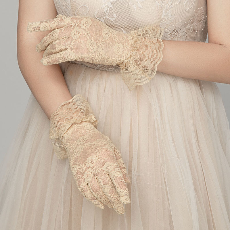 Женские сексуальные кружевные короткие тюлевые перчатки, элегантные женские перчатки с листьями лотоса, ультратонкие эластичные перчатки с цветочным принтом, варежки с закрытыми пальцами
