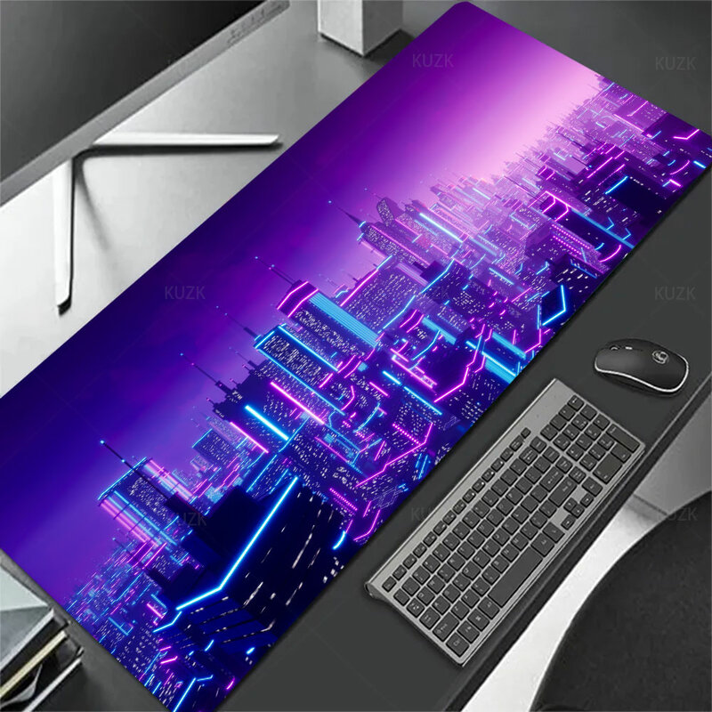 Cyberpunk Neon City แผ่นเมาส์สำหรับเล่นเกมส์ลายอนิเมะแผ่นรองปูโต๊ะนักเล่นเกม XXL แผ่นคีย์บอร์ดสำหรับตั้งโต๊ะคอมพิวเตอร์พื้นผิวโต๊ะขนาดใหญ่สำหรับอุปกรณ์เสริม