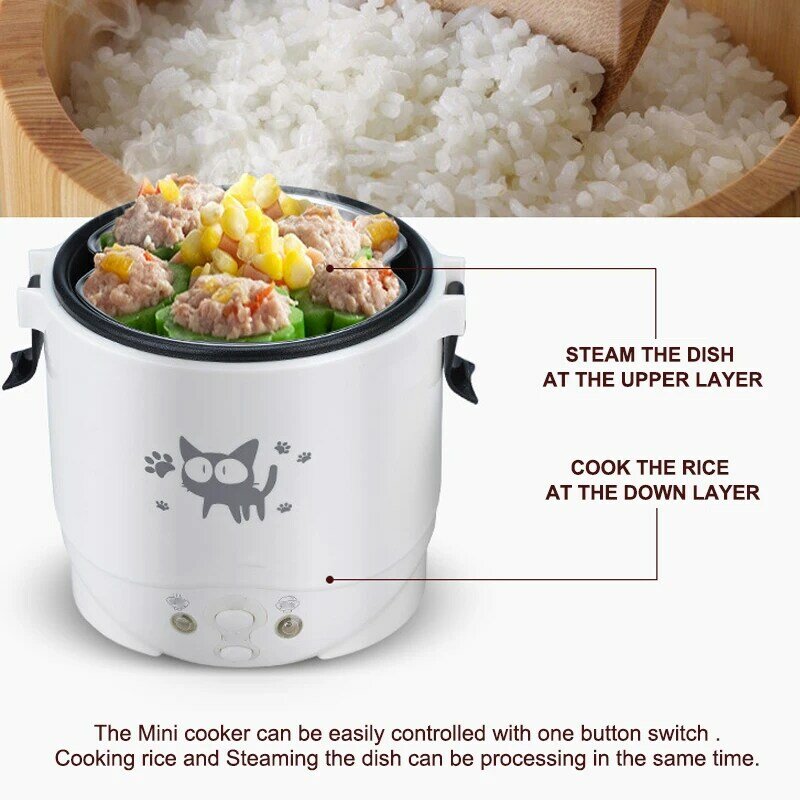 220V House 1L Mini fornello di riso elettrico scaldabagno macchina Lunch Box Warmer 2 persone cottura domestica multifunzione co