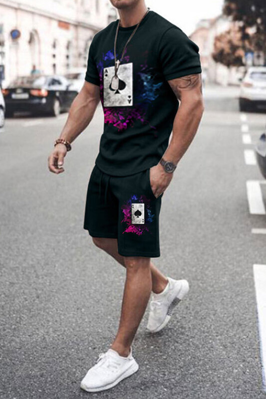 Костюм спортивный мужской из 2 предметов, футболка и шорты с 3D принтом, модная уличная одежда с короткими рукавами, лето
