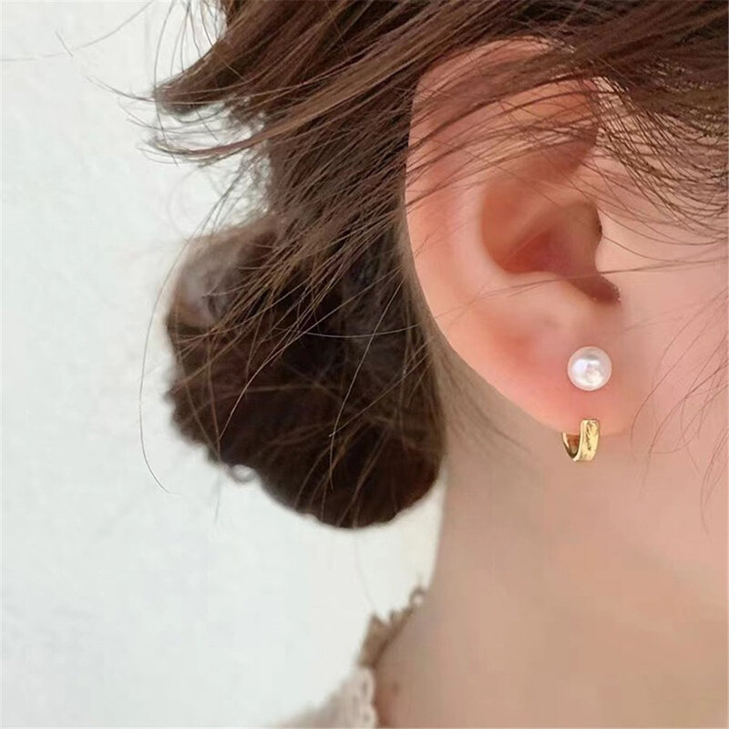 Petites boucles d'oreilles en argent regardé S925, accessoires de perles de bricolage, bijoux en or et en argent, 6-8mm, rondes et plates, E328