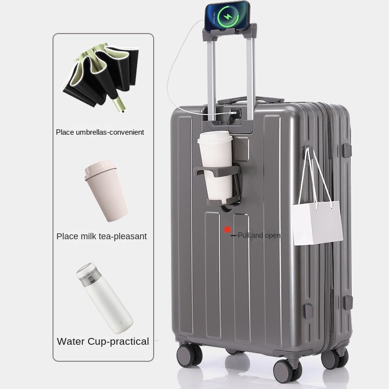 2024New Hot Multi-Functional Front Cover Draw-Bar Luggage20Women's Universal Wheel Suitcase for Men