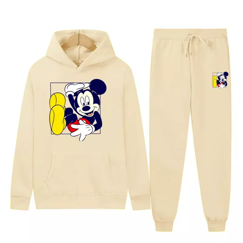 Disney Mickey modna strój sportowy bluza z kapturem z nadrukiem + spodnie 2 sztuki zestaw wiosennych i jesiennych animacji dla mężczyzn i kobiet