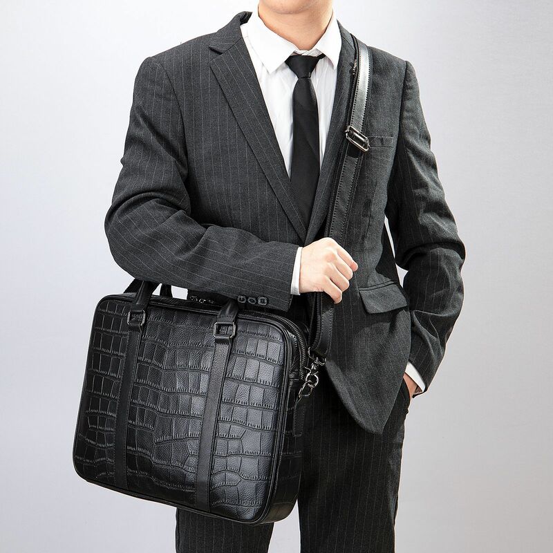 Портфель мужской из натуральной кожи аллигатора, роскошный чемоданчик на плечо из воловьей кожи, мессенджер для ноутбука и компьютера, в деловом стиле, 2023