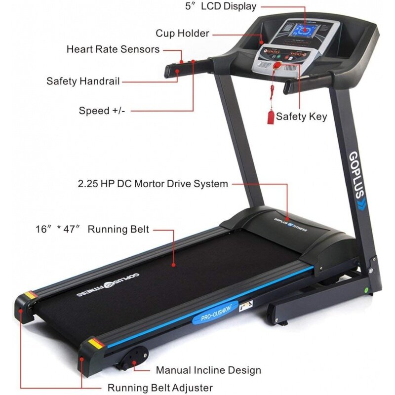Goplus Folding Treadmill, Electric Support Motorized Power Fitness Running Jogging Machine, Incline Treadmill for Home Office