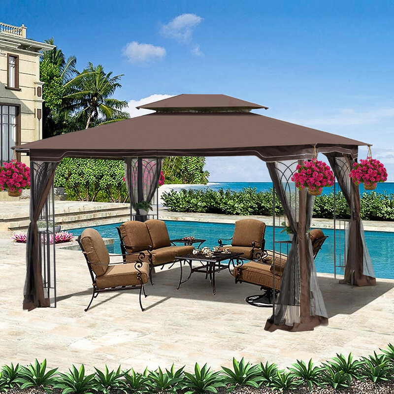 13x10 Outdoor Patio Gazebo Canopy Tent With Ventilated Double Roof And Mosquito net(Detachable Mesh Screen On All Sides)