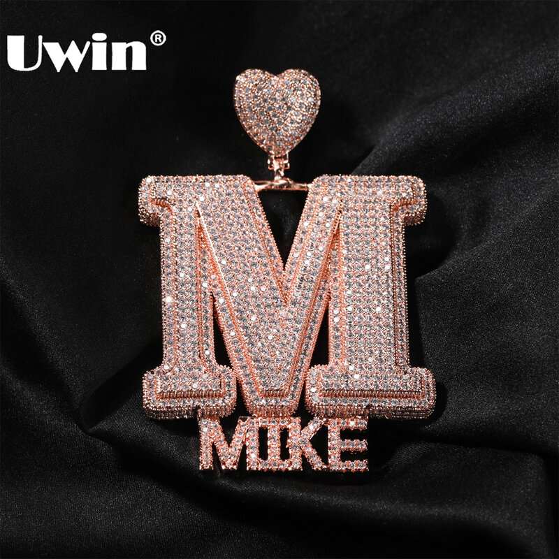 UWIN-Collar personalizado con forma de corazón para hombre y mujer, joyería con dijes de letras CZ apiladas, joyería de moda para regalo
