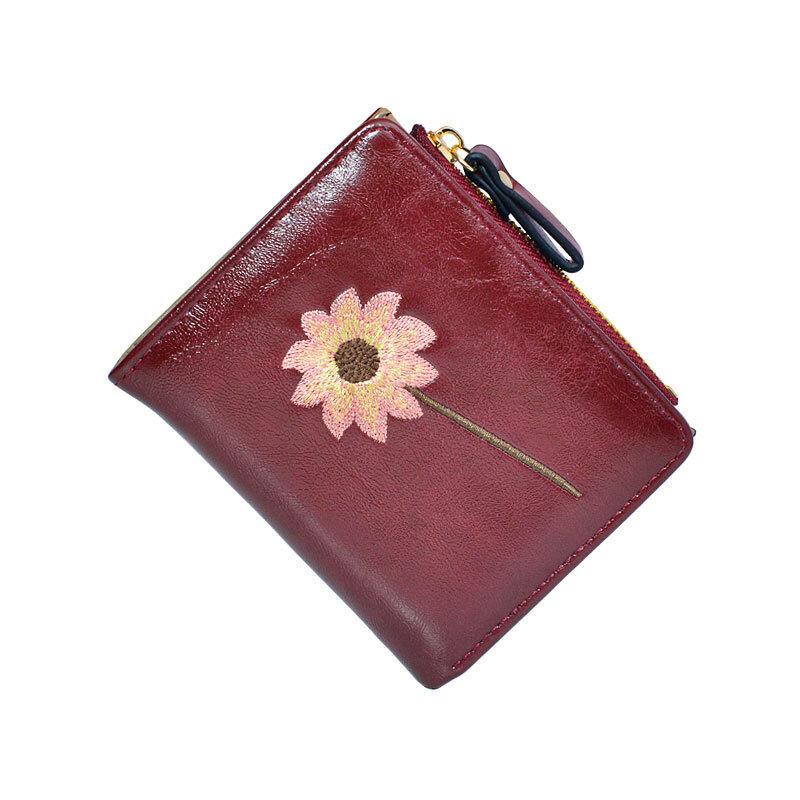Short Style Wallet Female Long Flower Printed Wallets Hot Version of Fresh Students Change ID Holders Leather Hasp carteras