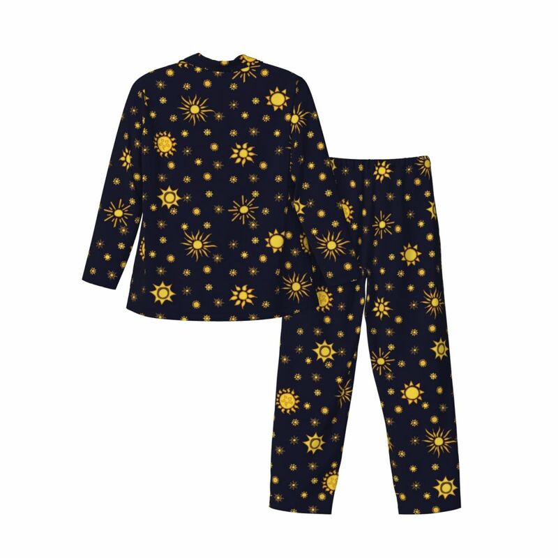 Gold Sun Print Pajama Set Autumn Sunshine Comfortable Leisure Sleepwear Men Two Piece Loose Oversized Graphic Nightwear Gift